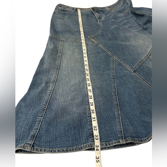 GITANO Vintage Y2K Denim Flare Midi Patchwork Skirt Western Rodeo Cowgirl 18W - Picture 9 of 10